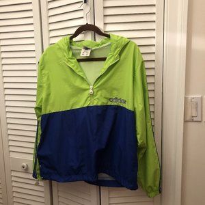 Adidas men sweater rain-resistant hooded bright green and navy windbreaker, L